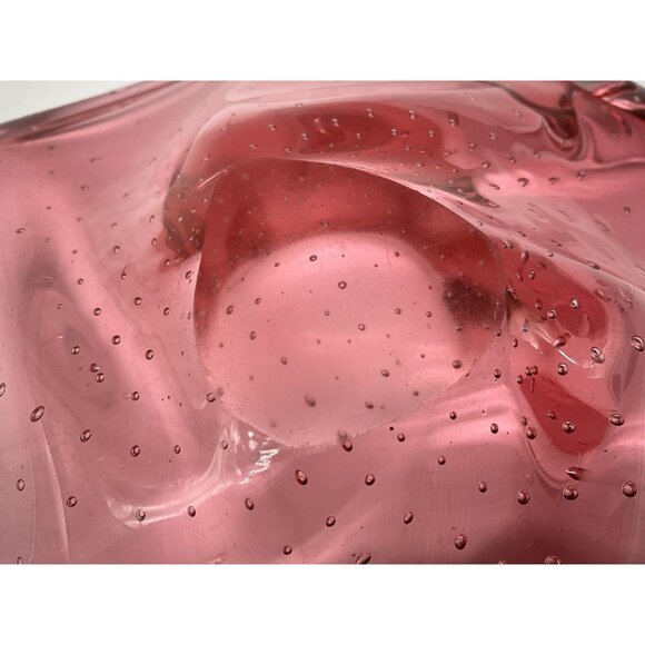 Czech Republic Vintage Art Glass Pink Bowl/Dish Hand Blown w/ Controlled Bubbles - Picture 14 of 16